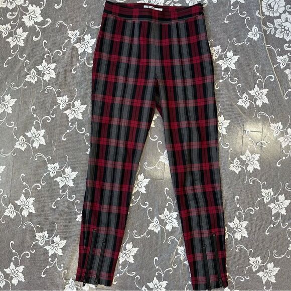 T by Alexander Wang Fitted Stretch Plaid Leggings with Zippers Sz 2 - Picture 2 of 14